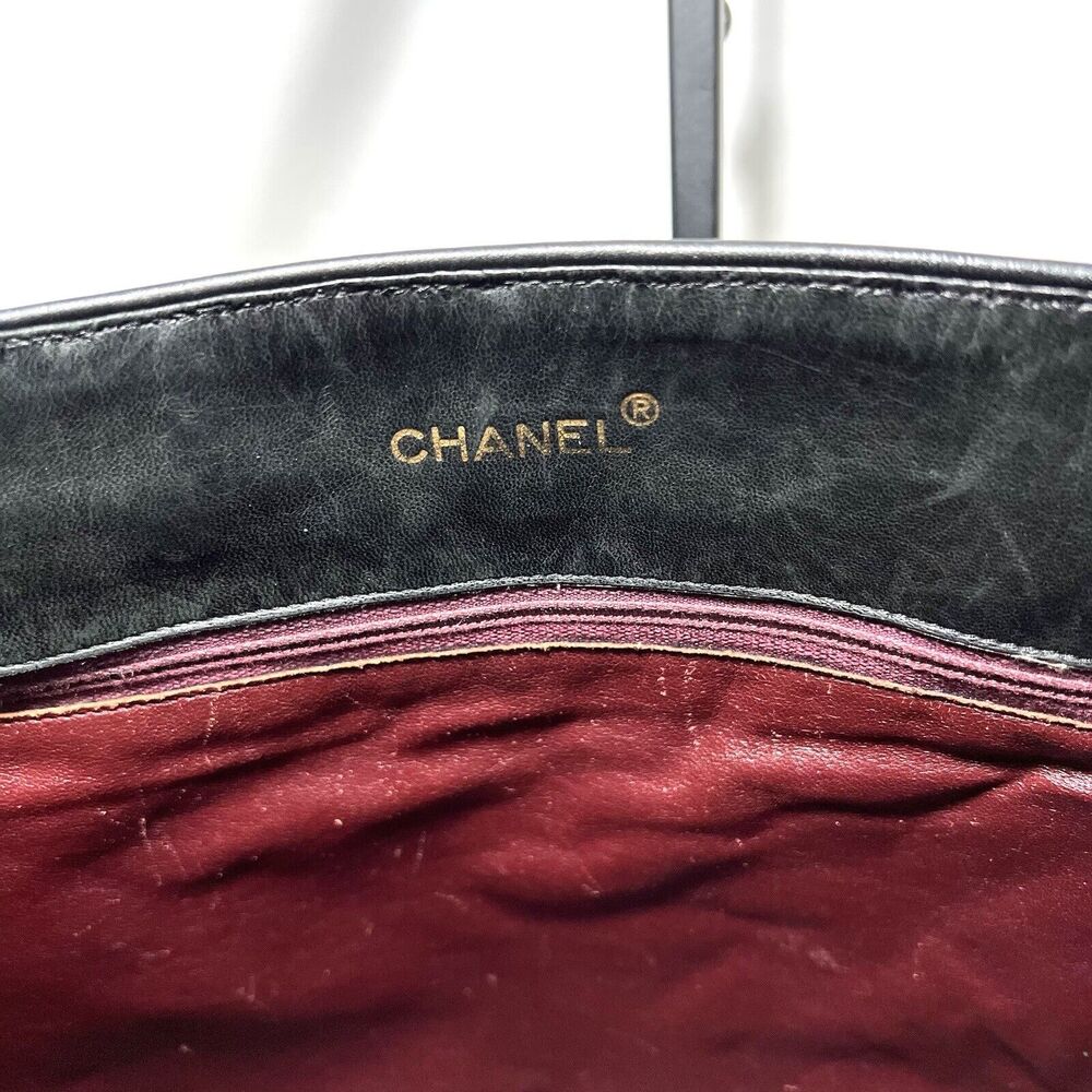 Vintage Chanel Leather Chevron Quilt Tote Bag Shoulder Bag Made In Italy - Picture 3 of 16